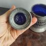 Pewter Condiment Set, blue glass and pewter design. mustard and salt Image 4