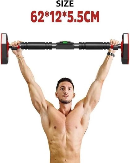 Heavy-Duty Adjustable Pull-Up Bar That Can Be Installed Without Drilling, Suitable for Door Frames with a Width of 65-100 Cm, Perfect for Home Gyms And Doorway Workouts. The Main Body Is Made of Black Carbon Steel And Features Resistance Training