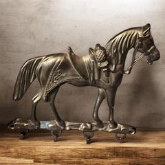 Vintage Solid Brass Horse Key Rack Wall Hanger Heavy