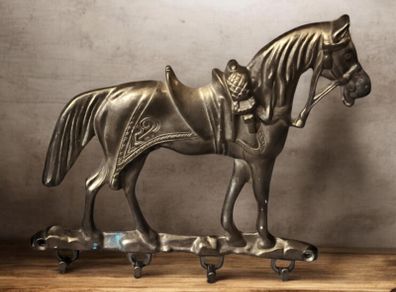 Vintage Solid Brass Horse Key Rack Wall Hanger Heavy