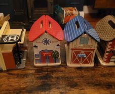 Wooden play toys with figures. Sold as one lot