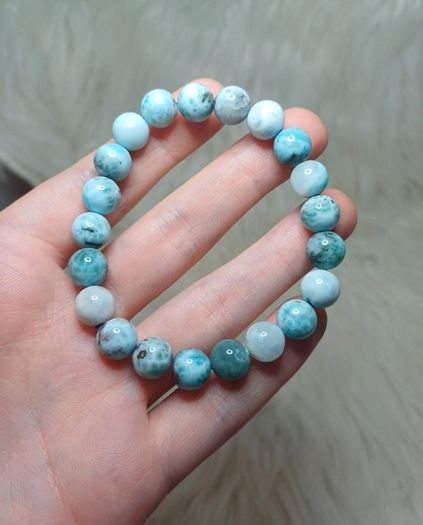beaded bracelet natural larimar large size beads and elasticated size
