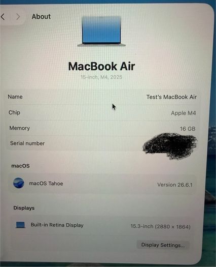 Apple Macbook Air 15.3 inch 2025 - 14 month apple warranty