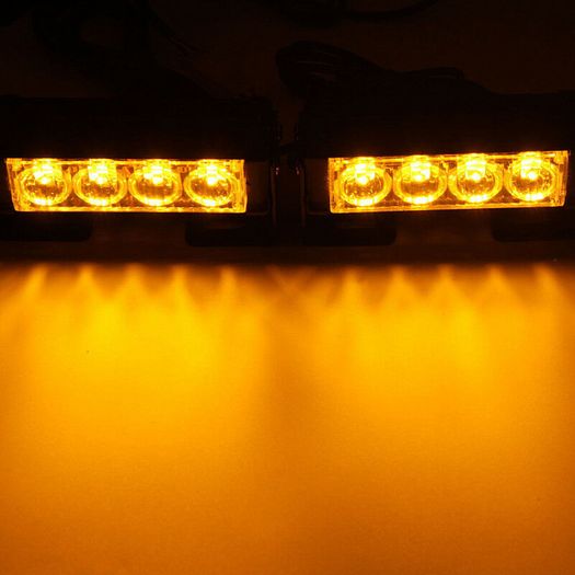 2x 12V 4LED Amber Recovery Strobe Car Van Roof Gille Truck Flashing Emergency Grille Bar Lights Switch
