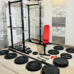 130 Kg Olympic Barbell Set Power Rack With Dip Attachments Bench Dumbbells