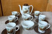 mid-century 15-piece Alfred Meakin coffee set in the "Fir Cone" (or "Hedgerow")