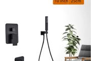 BRAND NEW Black Shower Set Wall Mounted Shower Faucet Mixer 3-Ways 10 inch A Rainfall Bathroom Shower Tap with Handshower Rotate Bath Spout