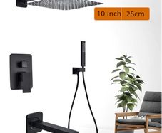 BRAND NEW Black Shower Set Wall Mounted Shower Faucet Mixer 3-Ways 10 inch A Rainfall Bathroom Shower Tap with Handshower Rotate Bath Spout