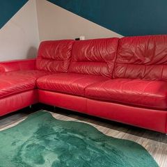 Italian Leather Red Corner Sofa