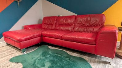 Italian Leather Red Corner Sofa