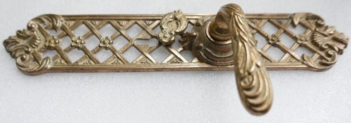 Monumental 11" Vintage Baroque Lattice Cast Brass Door Handle