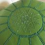 Premium Moroccan Leather Pouf Natural Lime Green 55x32cm Image 2