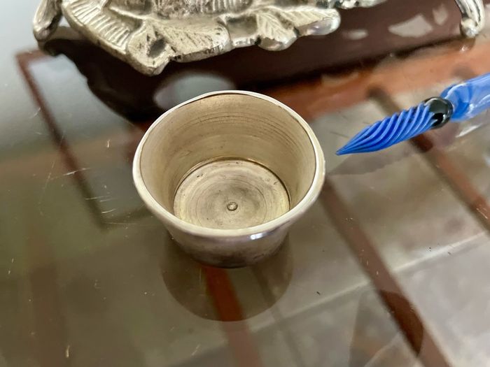 Vintage Art Nouveau Style Inkwell with Pen Tray Ink Pot Insert and Glass Dip Pen