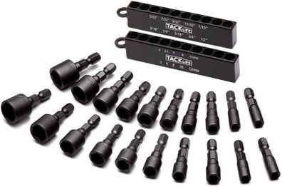 Nut Driver Bit Sets with Chrome Vanadium Steel, 20pcs 1/4'' Hex Nut Driver Master Kit for Quicker Change Chuck, Electric Hand Drill