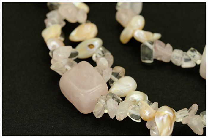 Vintage Two Strand Natural Rose Quartz Necklace & Bracelet