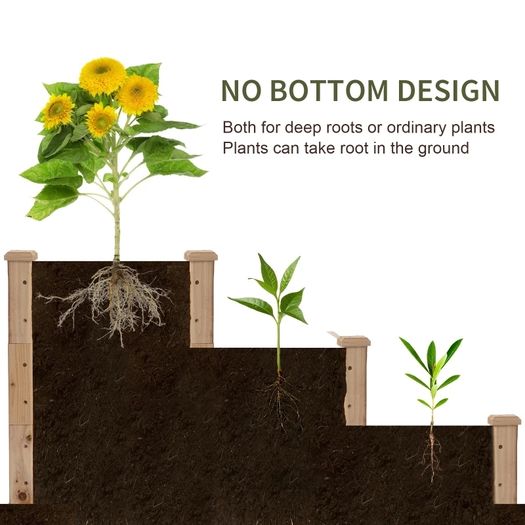 470L Raised Garden Bed, 3-Tier Planter Kit, Elevated Wooden Planters for Garden, Yard & Patio, 124 x 124 x 56 cm