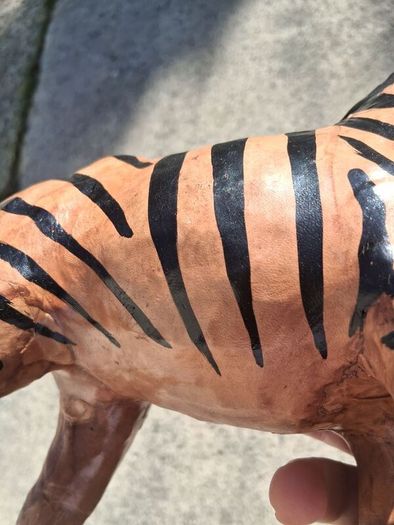 Mid Century Leather 11 Inch Zebra and Foal (Handpainted )