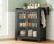 Three Tier Dustproof Dish Cabinet Carbon Steel Double Door Kitchen Storage
