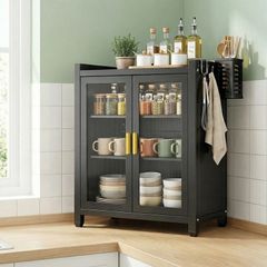 Three Tier Dustproof Dish Cabinet Carbon Steel Double Door Kitchen Storage