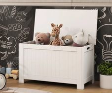 Storage Chest, Toy Storage Box Organizer with Safety Hinges, Lid and Side Handles, White