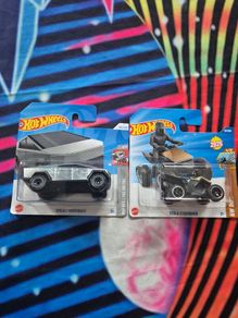 Tesla Cybertruck 2024 and Cyberquad Hot Wheels Mattel 1:64 Rolling Metal Silver Diecast Car