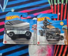 Tesla Cybertruck 2024 and Cyberquad Hot Wheels Mattel 1:64 Rolling Metal Silver Diecast Car