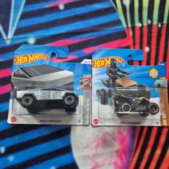 Tesla Cybertruck 2024 and Cyberquad Hot Wheels Mattel 1:64 Rolling Metal Silver Diecast Car