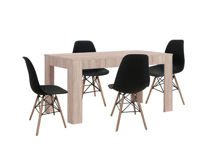 Nordic Oak Style Wooden Dining Table with 4 Chairs White or Black Chairs