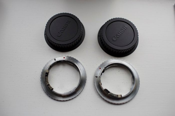 2x Nikon F Lens to Canon EOS (EF/EF-S) Mount Adapters with AF Confirm Chip + Rear Caps