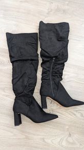 over the knee black suede boots