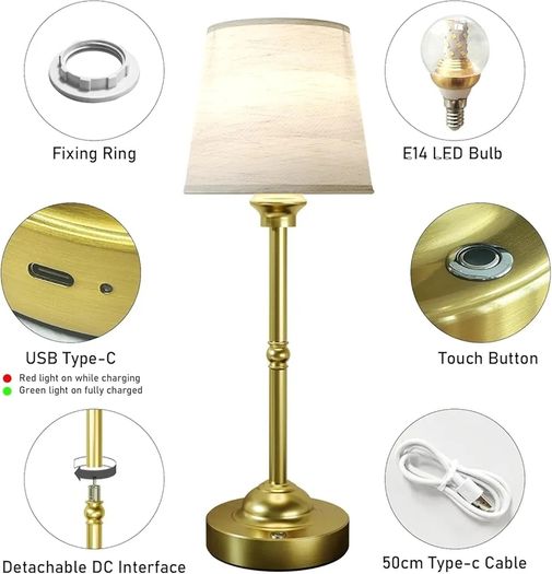 2 Pack Cordless Table Lamps, Fabric Desk Lamp with Stepless Dimming & 3 Colour Temperatures, 6000mAh USB-C Rechargeable Battery, Touch Control Night Light for Bedroom, Desk, Cafe