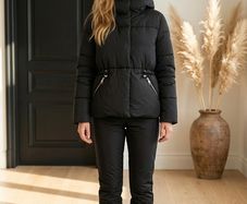 River Island black hooded puffer jacket.
