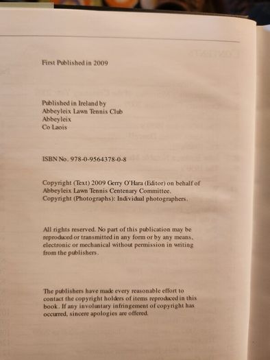 Abbeyleix. It Started in the jelly's Pit. 100 years Of Tennis In Abbeyleix. First Edition Hardback With Dustjacket In Very Good Condition.