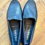 Prada Navy Blue Textured Leather Loafers Image 6