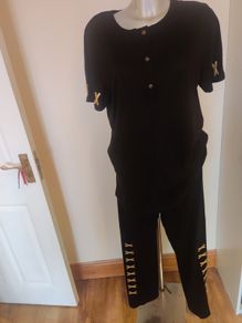 La Scala designer black gold embroidered set top and pants size UK14 EU42 Postage included