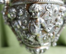 Victorian Neoclassical  Urn / Chalice With Cherub & Scroll Decoration - 8,5" High