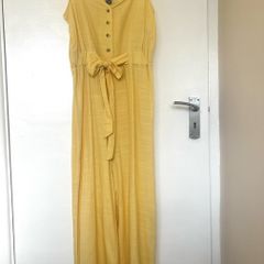 Primark Yellow Linen Blend Wide Leg Jumpsuit - Size 10