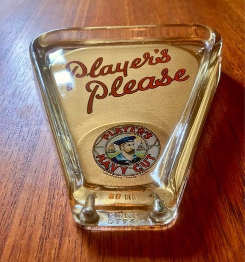 Original Pristine "Players Please" Triangular Glass Ashtray