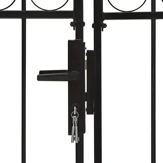 Fence Gate Double Door with Arched Top Steel 300x150 cm Black