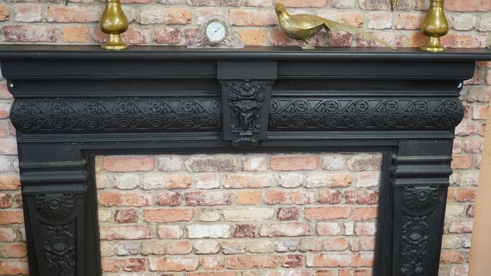 Ram-Head Wrought Iron Fireplace Surround with Timber Mantel
