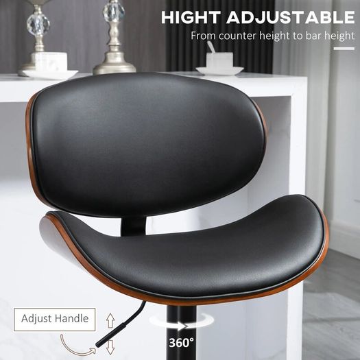 Bar Stool Set, Adjustable Height, Swivel, Faux Leather, Steel Frame, Black, 53 x 50.5 x 112.5 cm