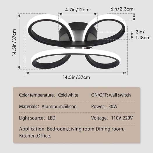 Modern LED Ceiling Light, 30W Black Curved Creative Modern Ceiling Lights Fixture LED for Living Room Bedroom Corridor Aisle Hallway Indoor Office Kitchen Lamp - Cool White Light 6000K