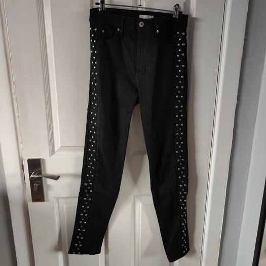 Black Studded High waisted stretchy jeans, H&M, size 36