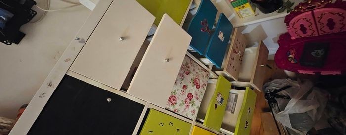 ikea kallax 4.4 cube shelving unit with inserts and drawers