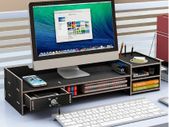 BRAND NEW Black Wooden Computer Monitor Stand Base Storage Box Office Supplies Desktop Storage Box Folder Keyboard Home Office Table For Laptop