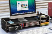BRAND NEW Black Wooden Computer Monitor Stand Base Storage Box Office Supplies Desktop Storage Box Folder Keyboard Home Office Table For Laptop