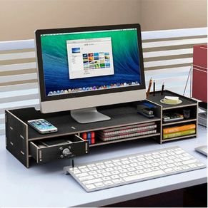 BRAND NEW Black Wooden Computer Monitor Stand Base Storage Box Office Supplies Desktop Storage Box Folder Keyboard Home Office Table For Laptop
