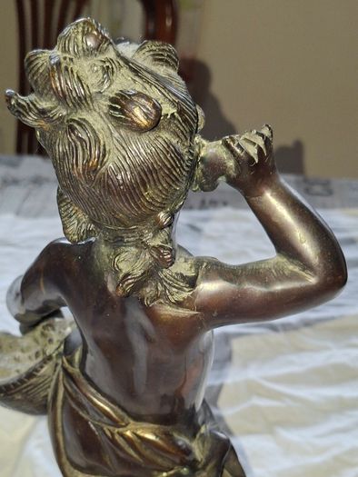 Antique 19th Century Bronze patinated metal sculpture in the style of Bacchus with Cymbals after the French sculptor Clodion