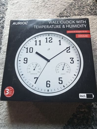Wall Clock With Temperature And Humidity 25cm x 4.5cm - Made In Germany