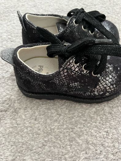 Primigi Baby Girls Black Silver Metallic Shimmer Leather Shoes EU 20 UK 4